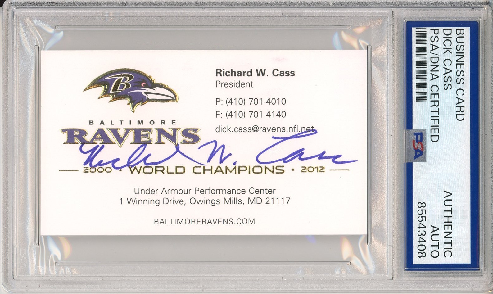 RICHARD DICK CASS BALTIMORE RAVENS SIGNED BUSINESS CARD PSA DNA COA AUTOGRAPH