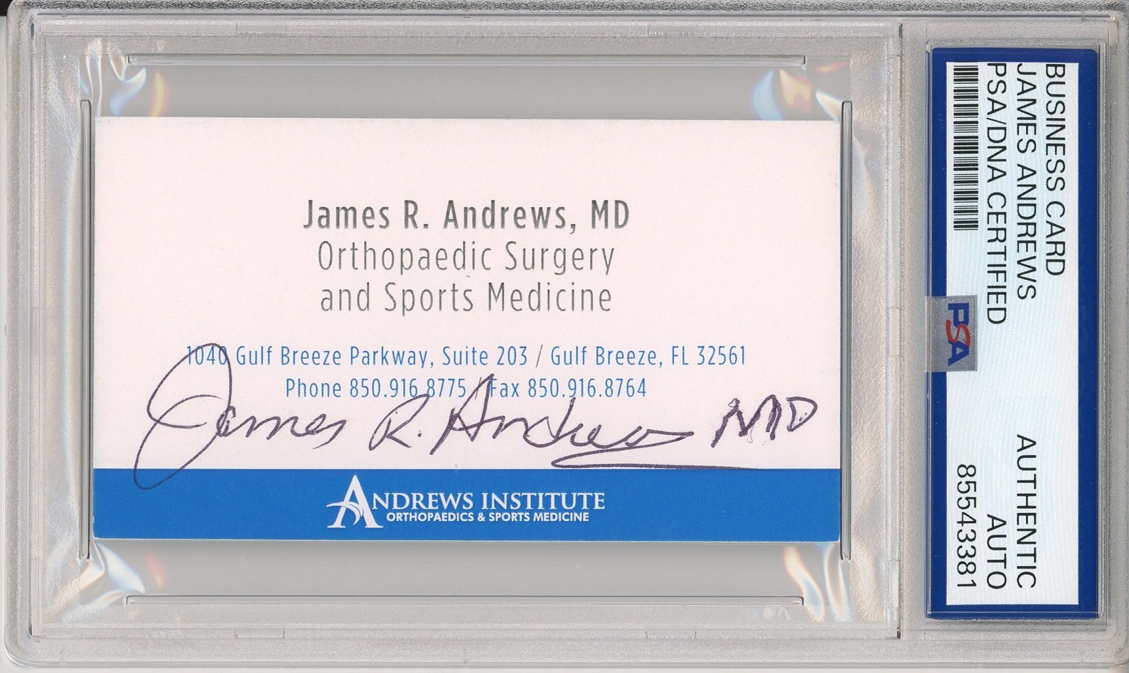 DR JAMES ANDREWS SIGNED BUSINESS CARD PSA DNA COA AUTOGRAPH TOMMY JOHN SURGERY