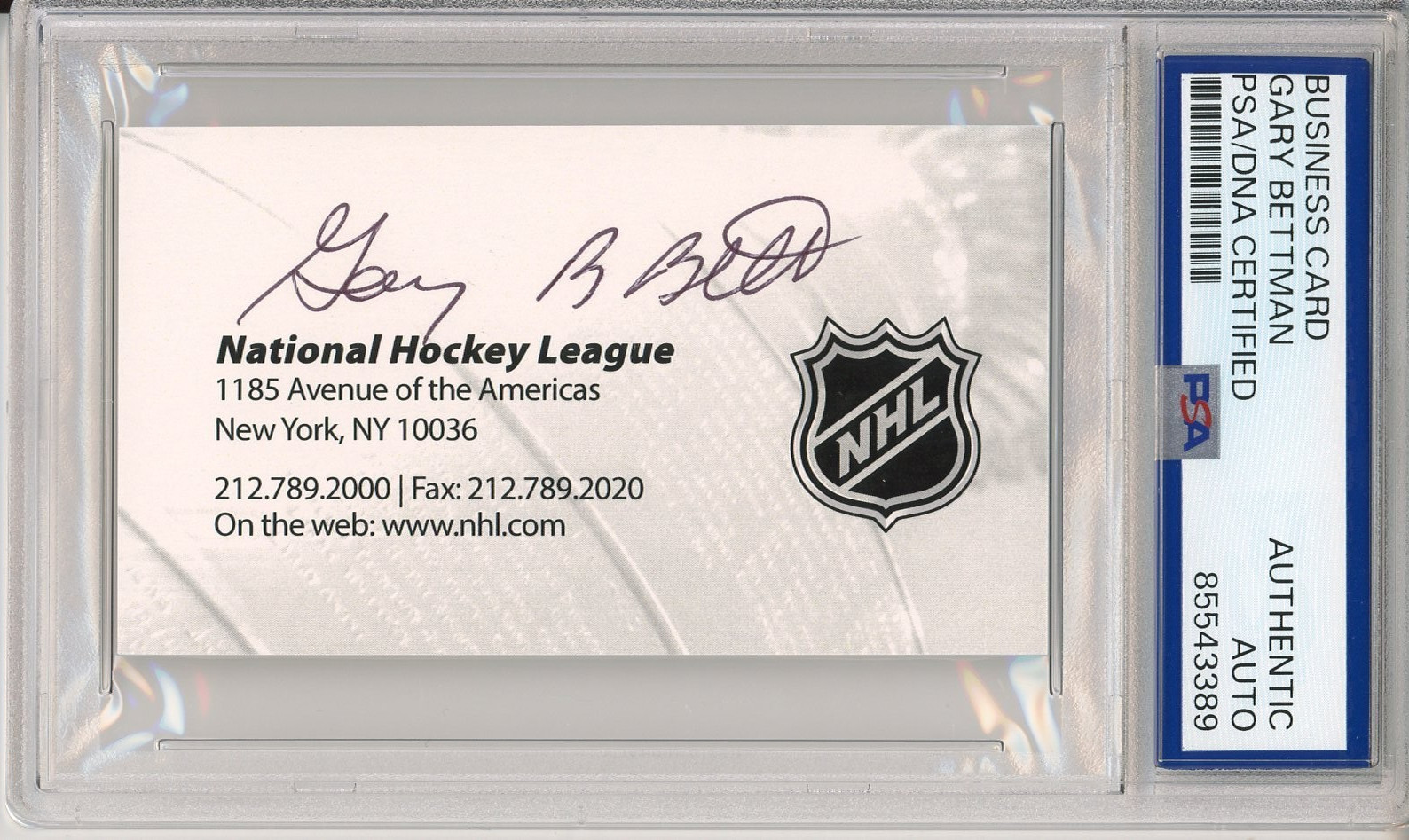 NHL COMMISSIONER GARY BETTMAN SIGNED BUSINESS CARD PSA DNA COA AUTOGRAPHED