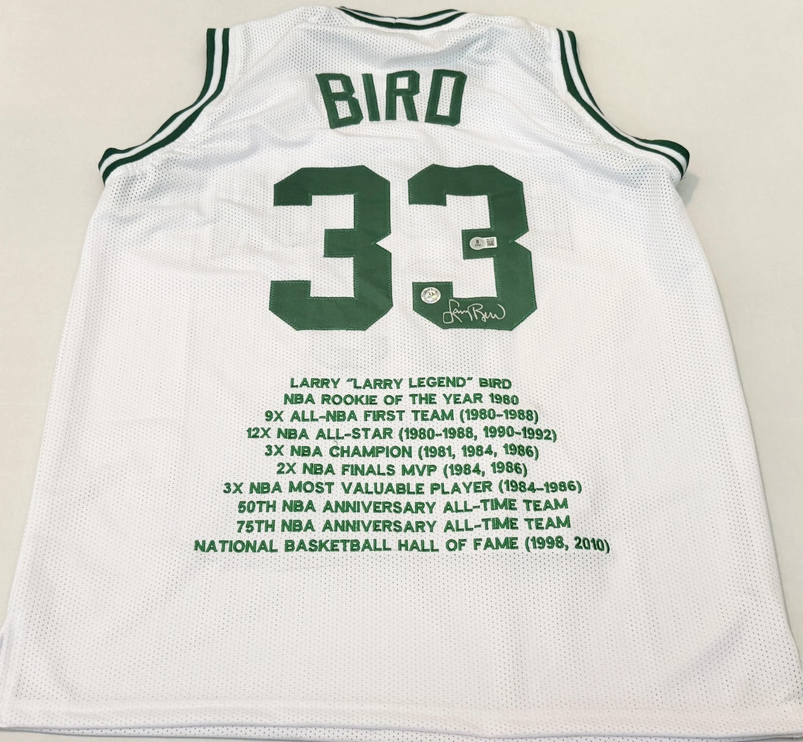 Larry Bird Boston Celtics signed Custom Stat jersey Beckett Witnessed & Bird COA