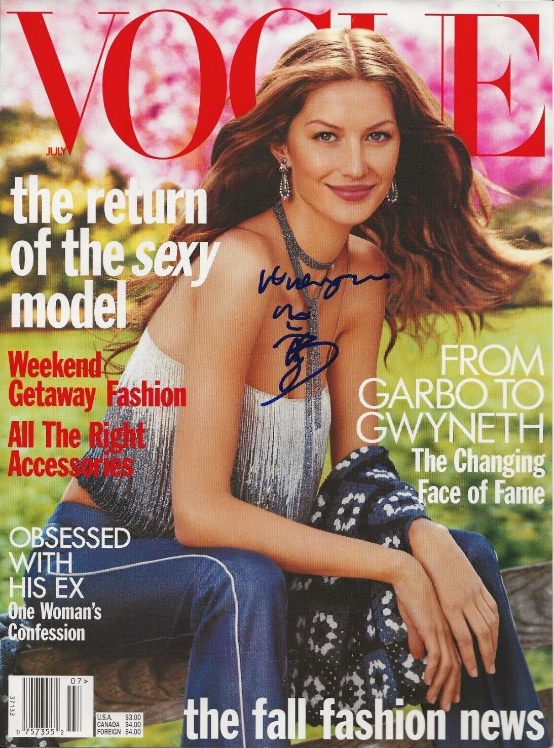 Gisele Bundchen REAL hand SIGNED Vogue Magazine Cover Page COA Autographed Model