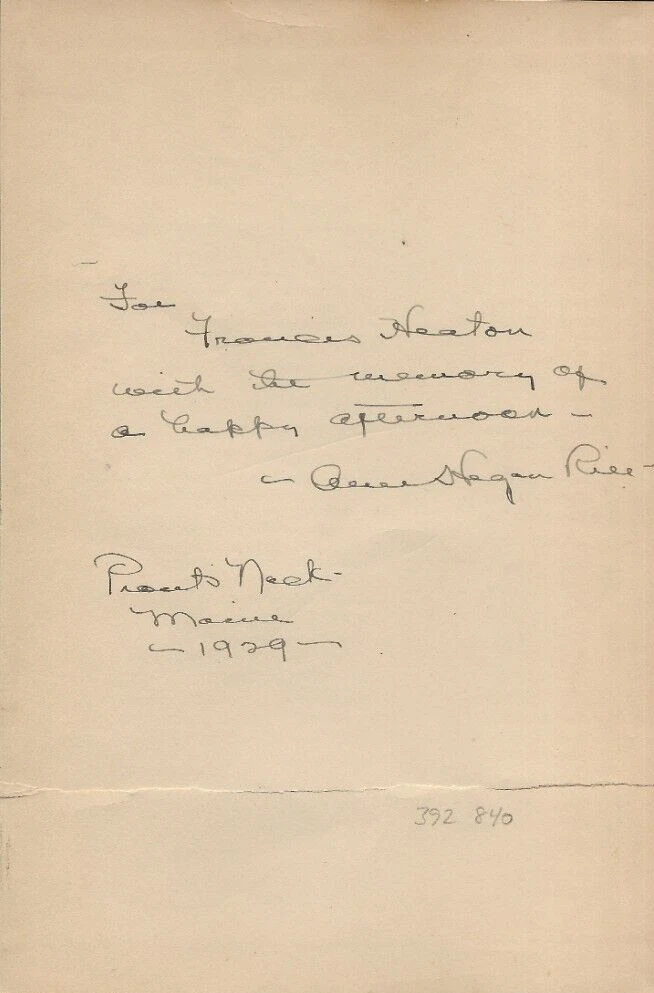 Alice Hegan RIce REAL SIGNED Handwritten Note COA ALS Novelist Author Cabbage