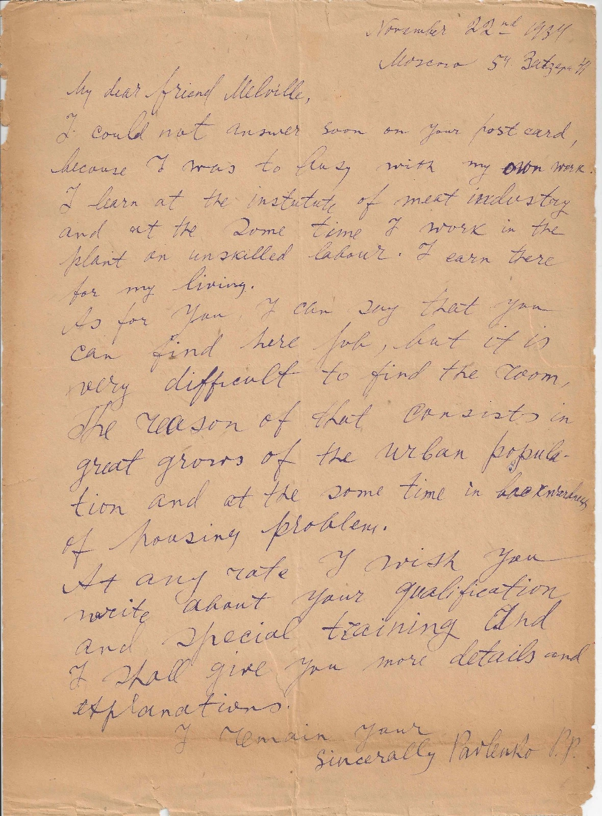 Pyotr Pavlenko REAL hand SIGNED Vintage Letter ALS COA USSR Autographed