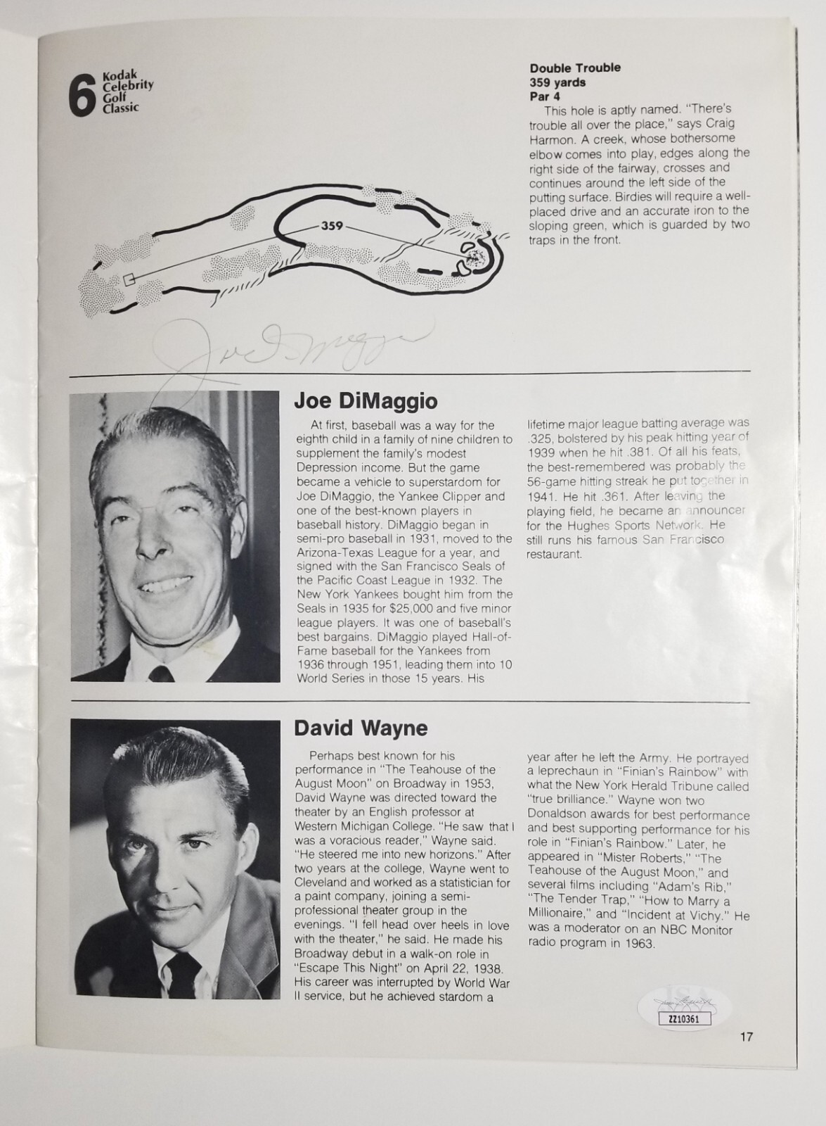 Joe DiMaggio Bob Cousy SIGNED 1974 Kodak Celebrity Golf Classic Program JSA LOA