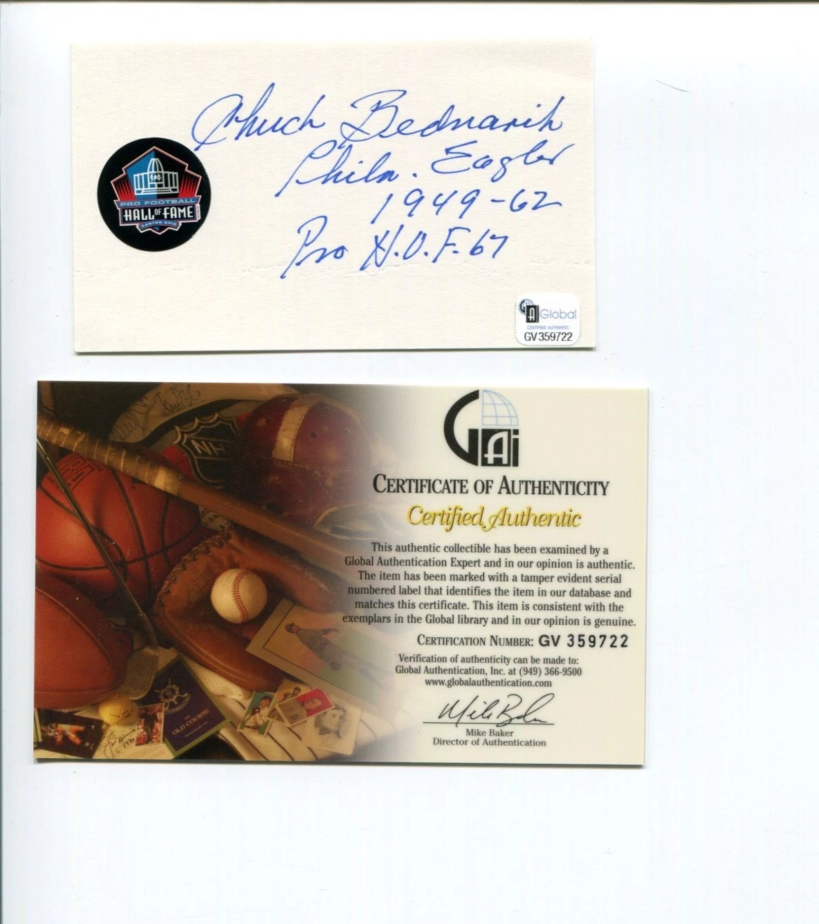 Chuck Bednarik Philadelphia Eagles Penn Quakers HOF Signed Autograph COA
