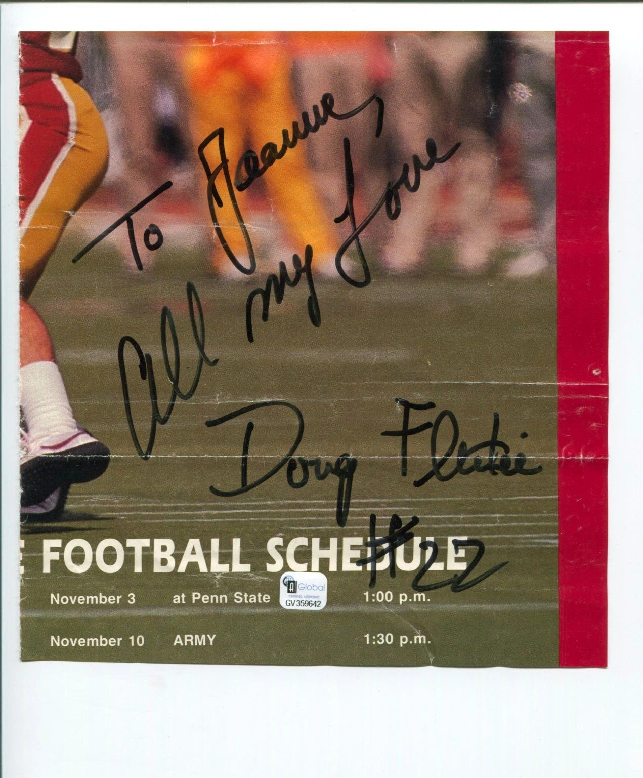 Doug Flutie Boston College HOF New England Patriots CFL Signed Autograph COA