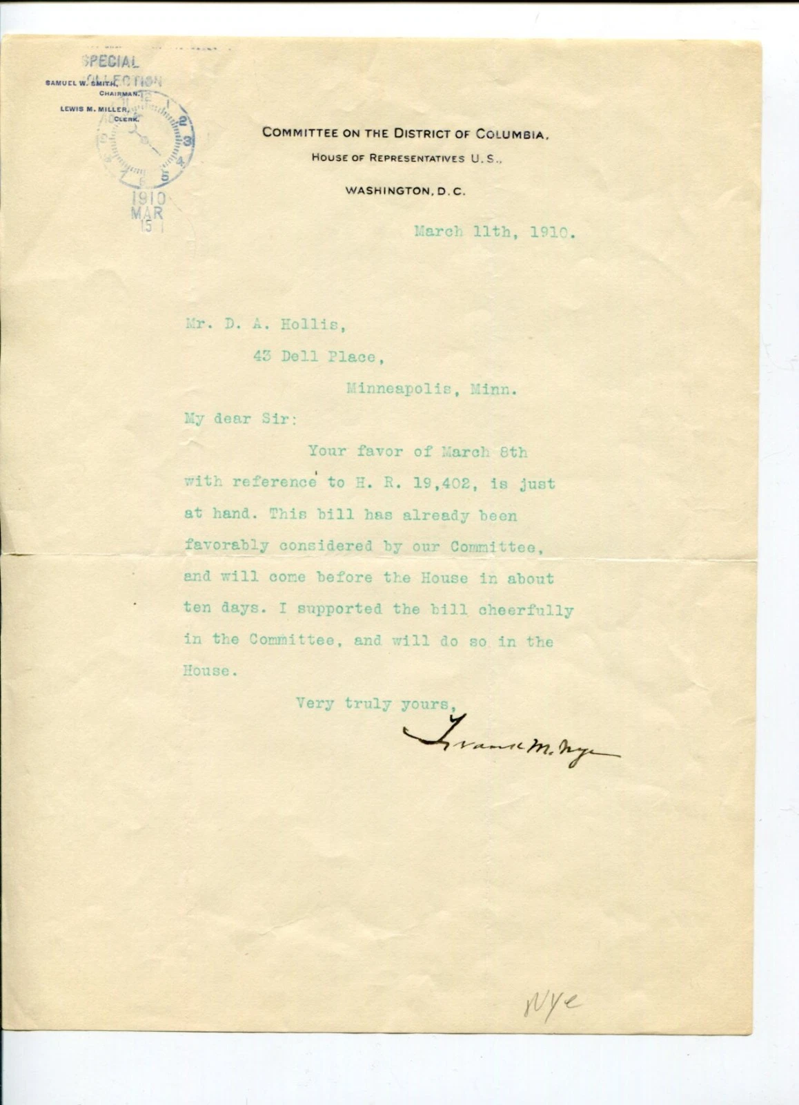 Frank Nye MN Minnesota US Representative Congress Signed Autograph TSL