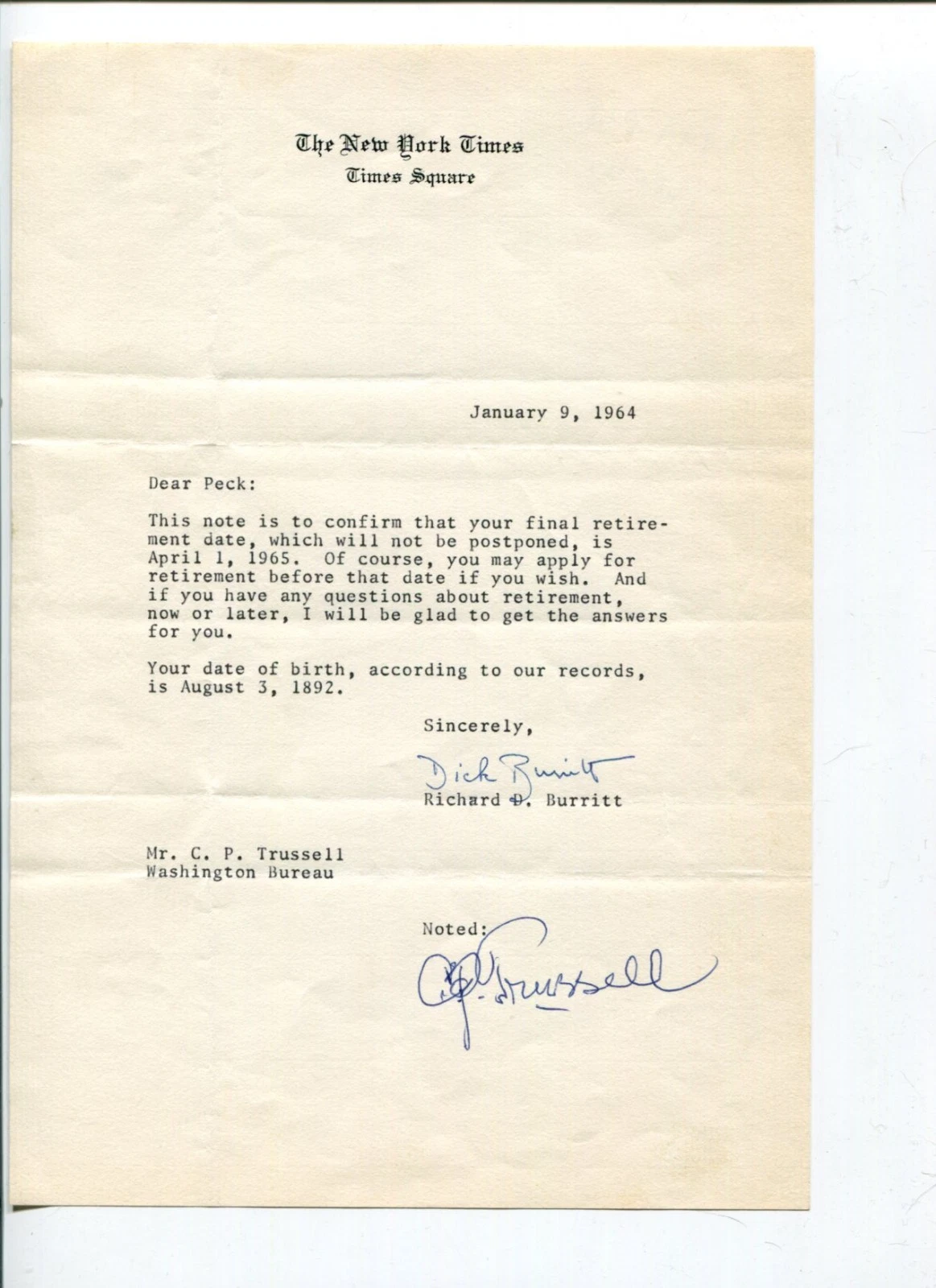 C.P. Charles Trussell 1949 Pulitzer Prize Writer Author Signed Autograph Letter