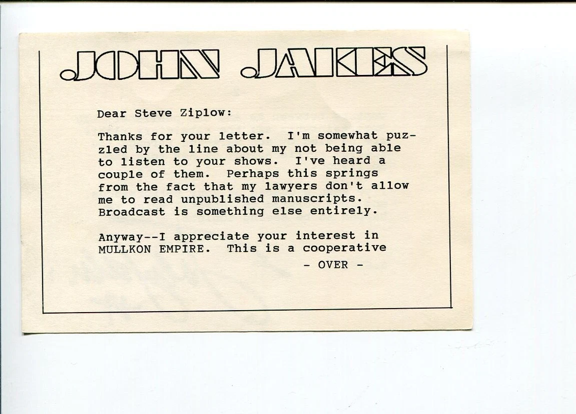 John Jakes Historical Best Selling Author Signed Autograph Note