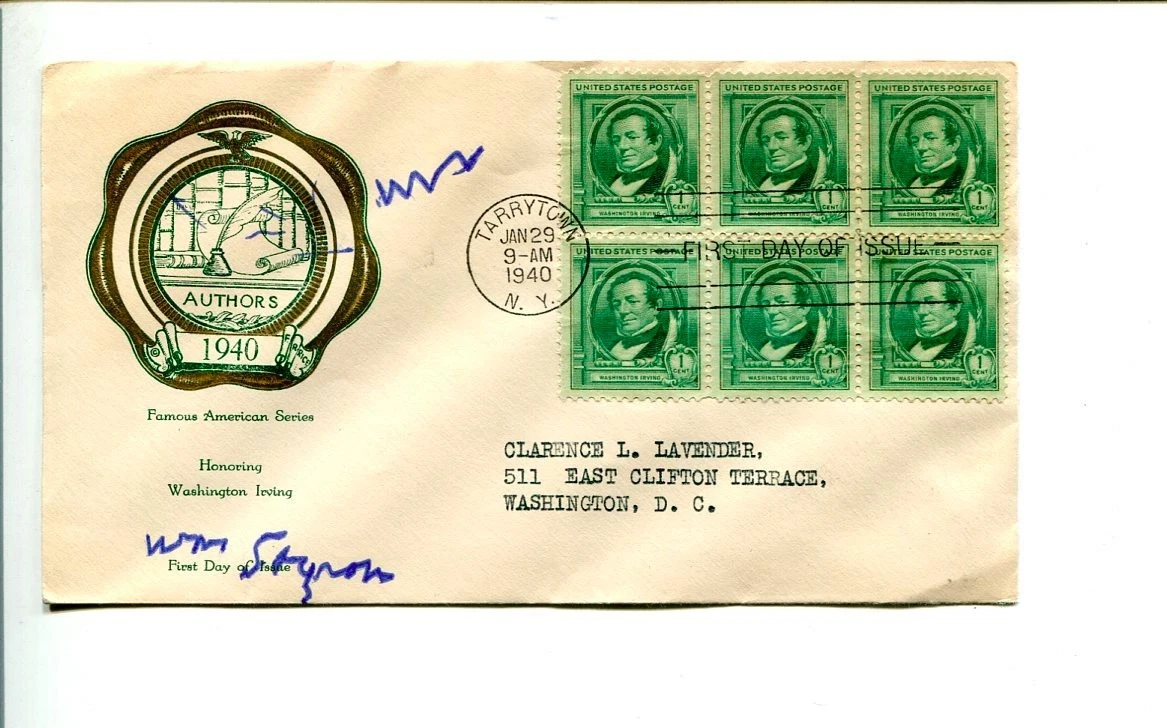 WILLIAM STYRON FAMOUS AUTHOR SOPHIE’S CHOICE PULITZER PRIZE SIGNED AUTOGRAPH FDC COLLECTIBLE MEMORABILIA