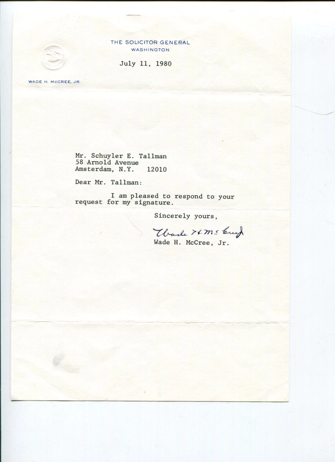 Wade H. McCree 1st Black US Court Appeals Judge US Solicitor General Signed TSL