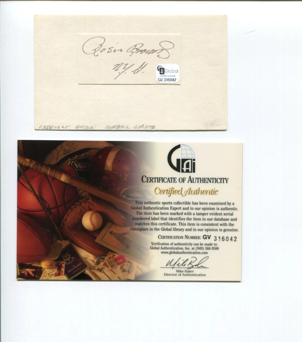 Roosevelt Rosey Brown NY New York Giants Morgan State HOF Signed Autograph COA