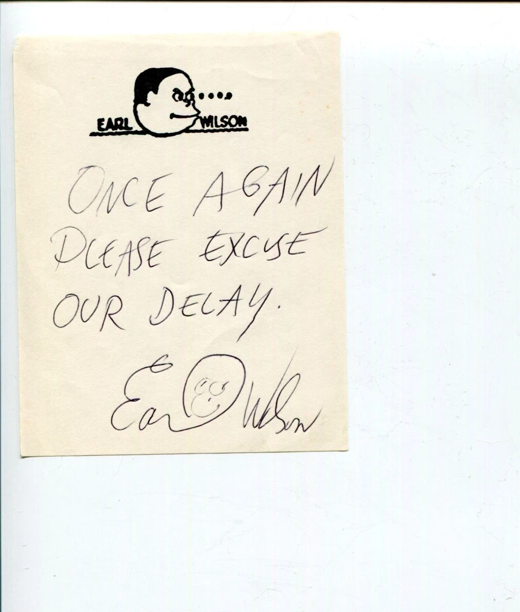 Earl Wilson Broadway Author Copacabana Beach Blanket Bingo Signed Autograph Note