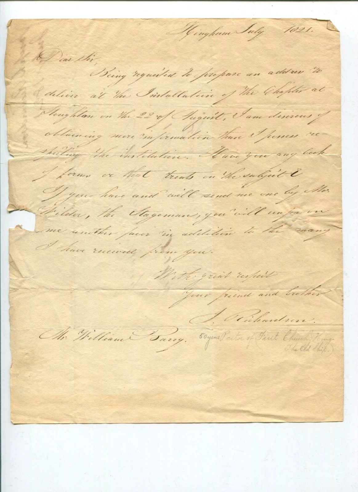 Joseph Richardson Massachusetts US Representative Congress Signed Autograph ALS