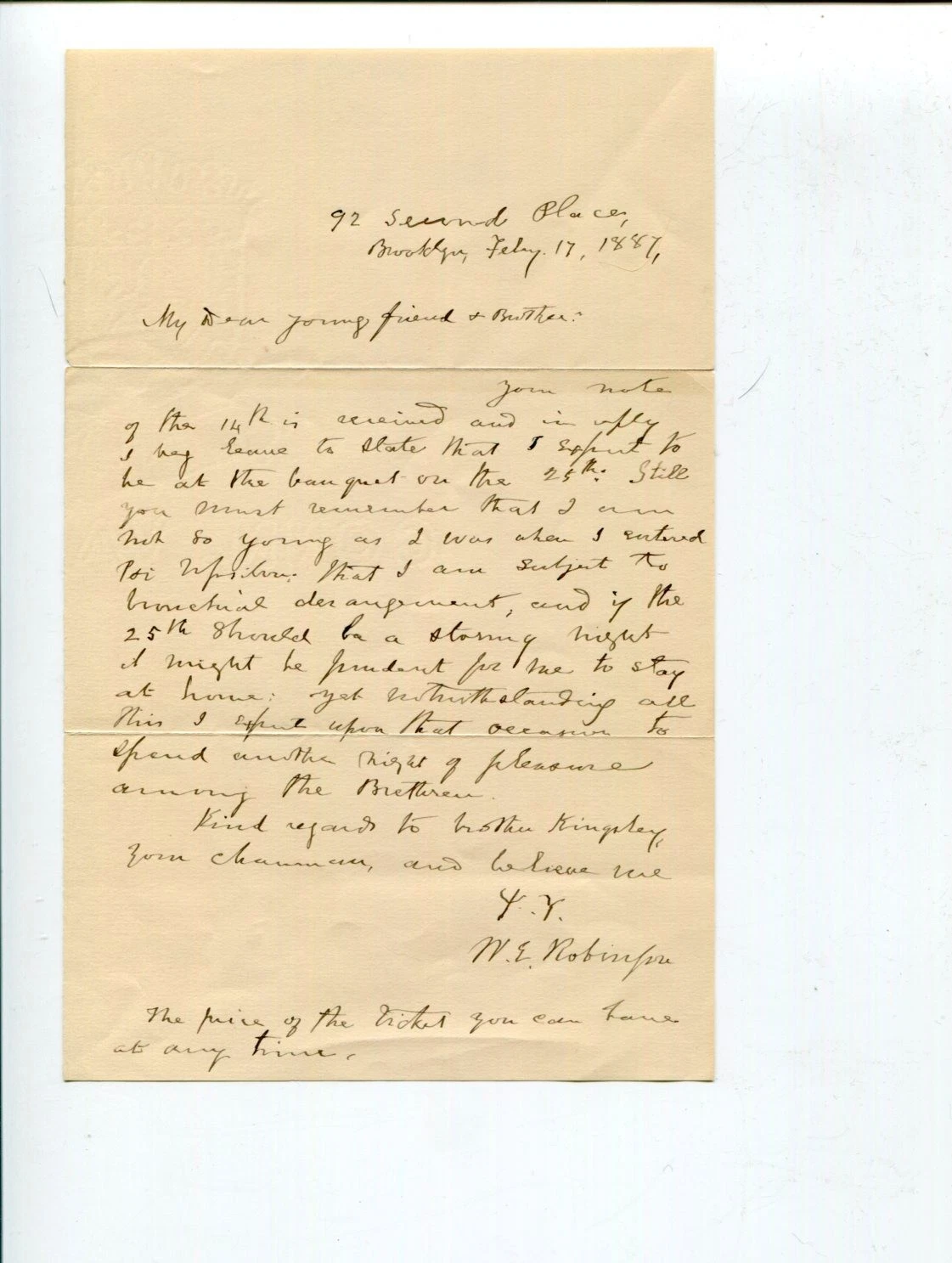 William Erigena Robinson New York Representative Congress Signed Autograph ALS