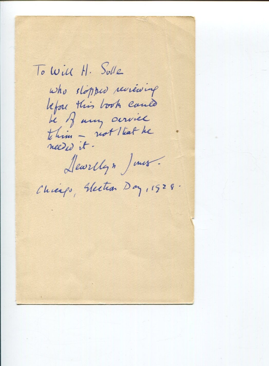 Llewellyn Jones Author & Humanist Manifesto Signed Autograph ALS