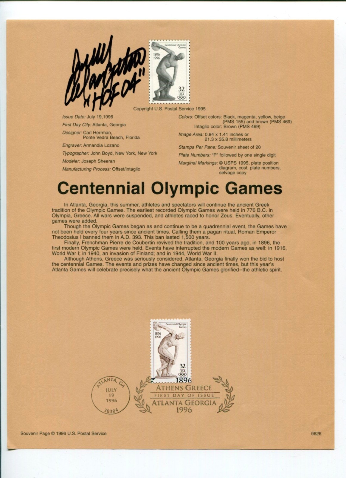 Jerry Colangelo Phoenix Suns Arizona Diamondbacks Signed Autograph FDC Sheet JSA