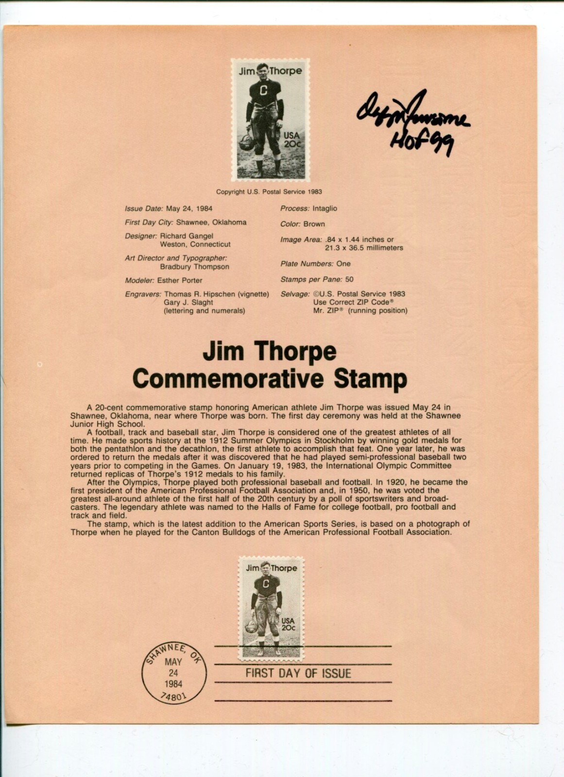 Ozzie Newsome Cleveland Browns HOF Signed Autograph FDC USPS Stamp Page JSA