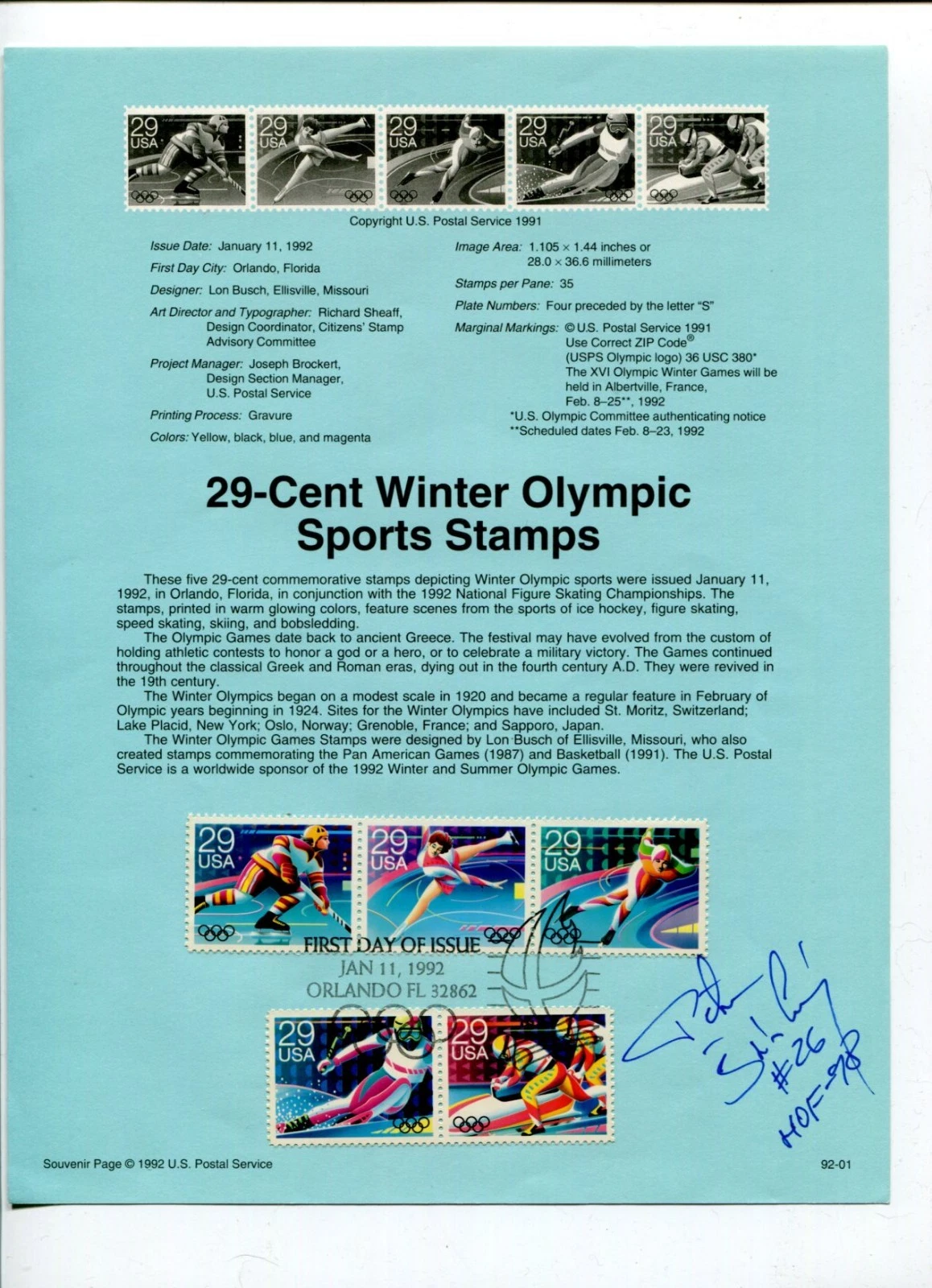 Peter Stastny New Jersey Devils Quebec Nordiques HOF Signed Autograph FDC Sheet