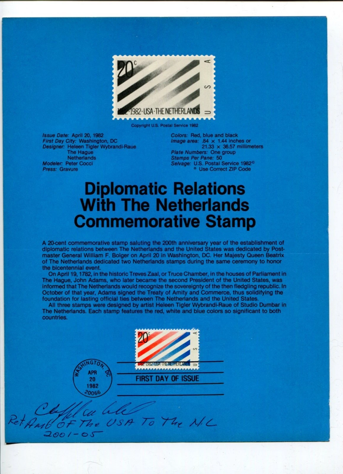 Clifford Sobel US Ambassador the Netherlands Brazil Signed Autograph FDC Sheet