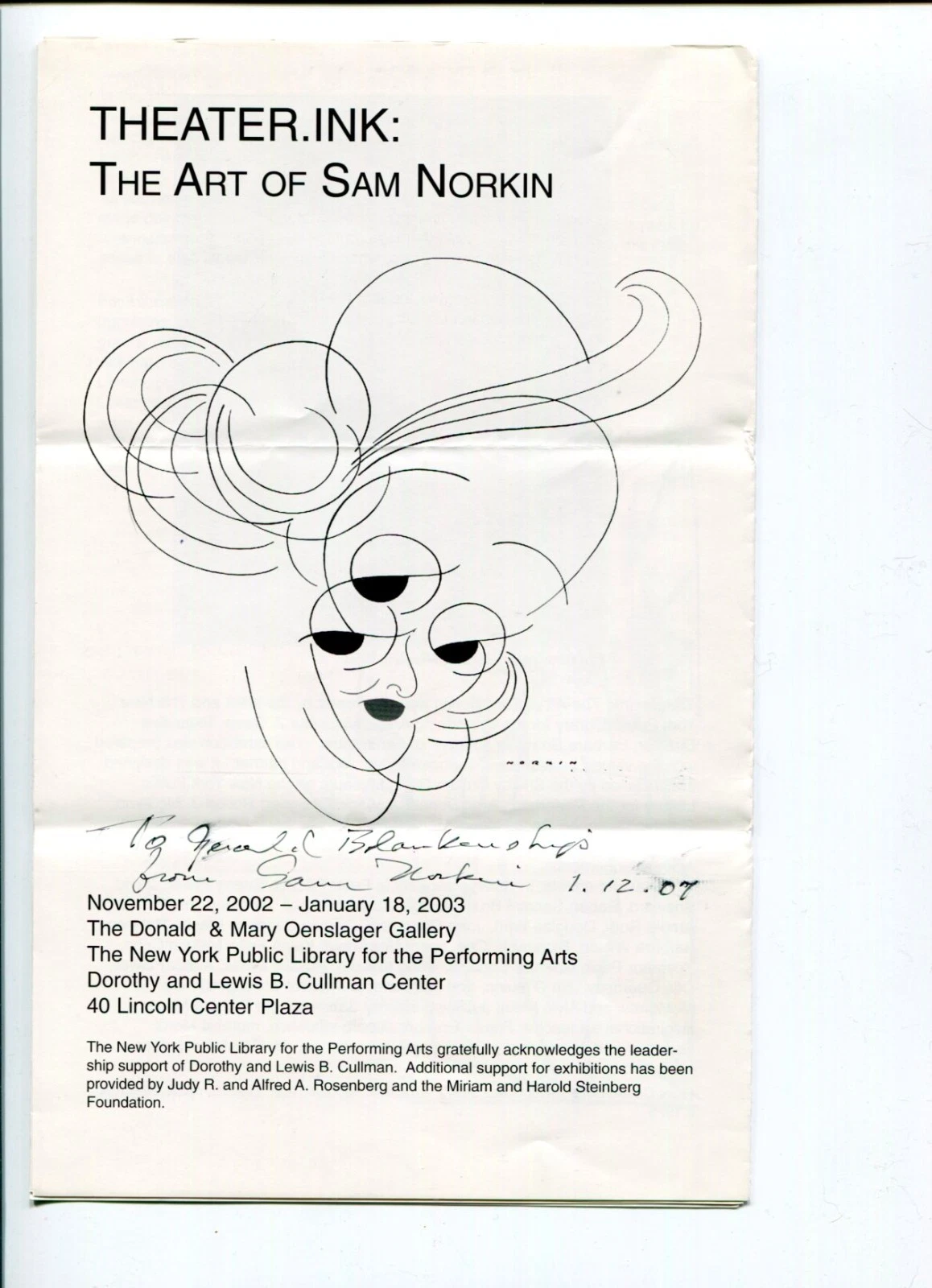 Sam Norkin Famous Theater Cartoonist Artist Signed Autograph Program