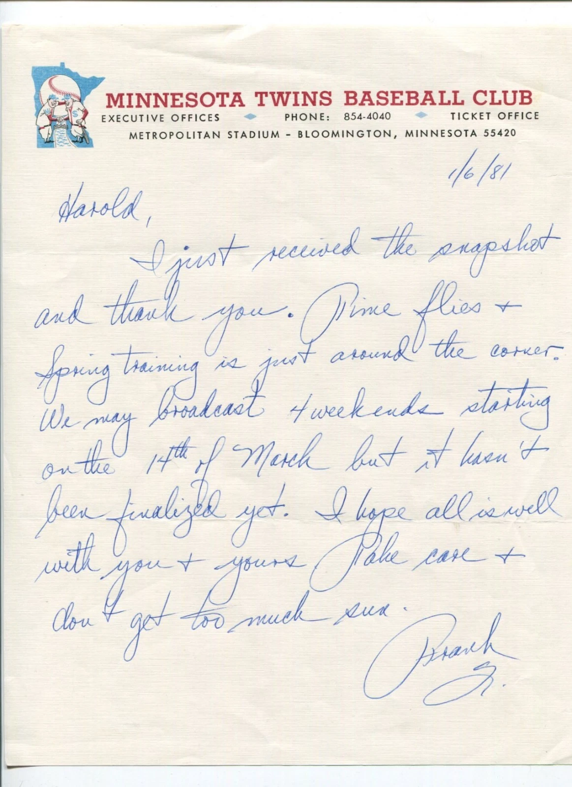 Frank Quilici Minnesota Twins Manager 1965 World Series Signed Autorgaph ALS