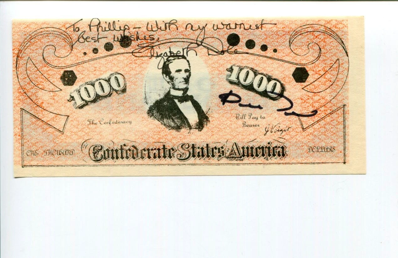 Bob & Elizabeth Dole Secretary of Labor Transportation Senator Signed Autograph