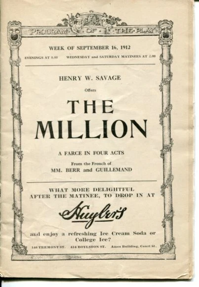 Charles Trowbridge Taylor Holmes The Million 1912 Boylston MA Playbill Program