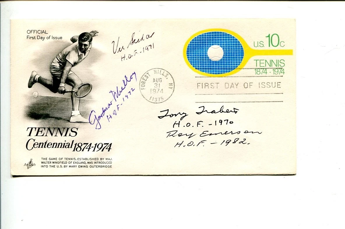 Roy Emerson Gardnar Mulloy John Newcombe Vic Seixas Tennis Signed Autograph FDC