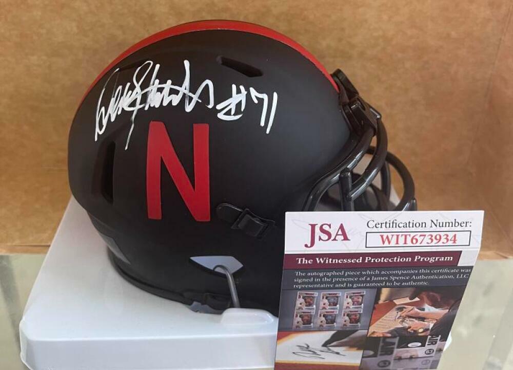 DEAN STEINKUHLER NEBRASKA 1983 OUTLAND TROPHY SIGNED SCHUTT MINI HELMET JSA WITN