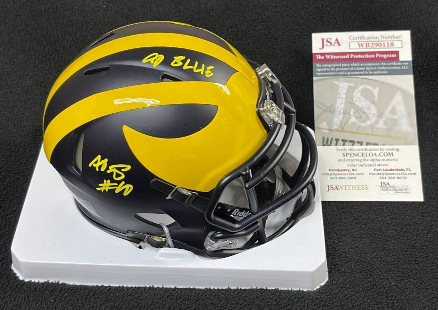 ALEX ORJI SIGNED & INSCRIBED MICHIGAN WOLVERINES MINI HELMET JSA COA COLLECTIBLE MEMORABILIA