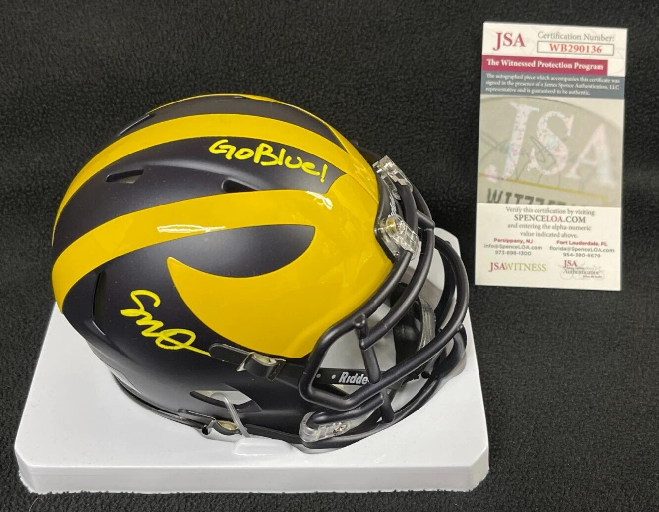 Semaj Morgan Signed & Inscribed Michigan Wolverines Mini Helmet JSA COA