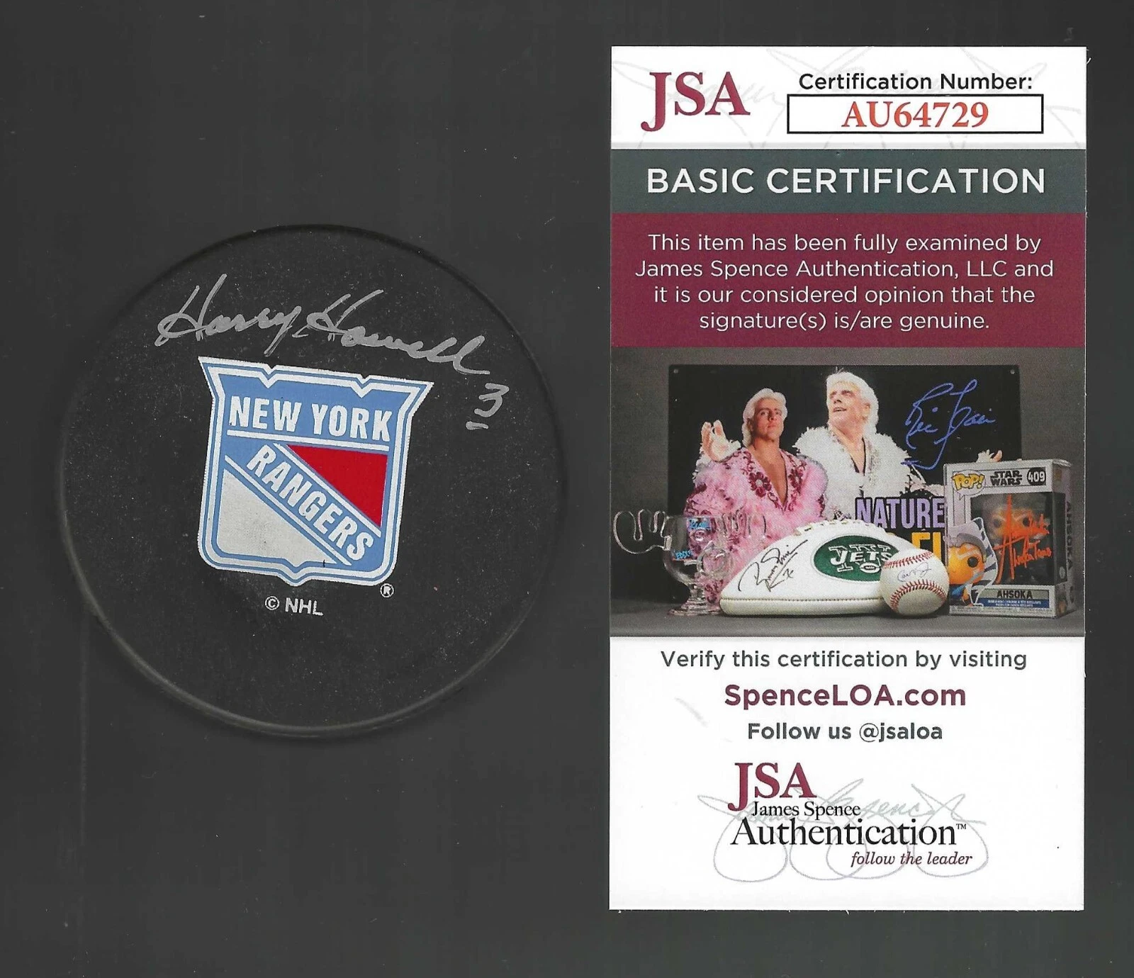 Harry Howell Signed New York Rangers Ravens Athletic Puck JSA COA