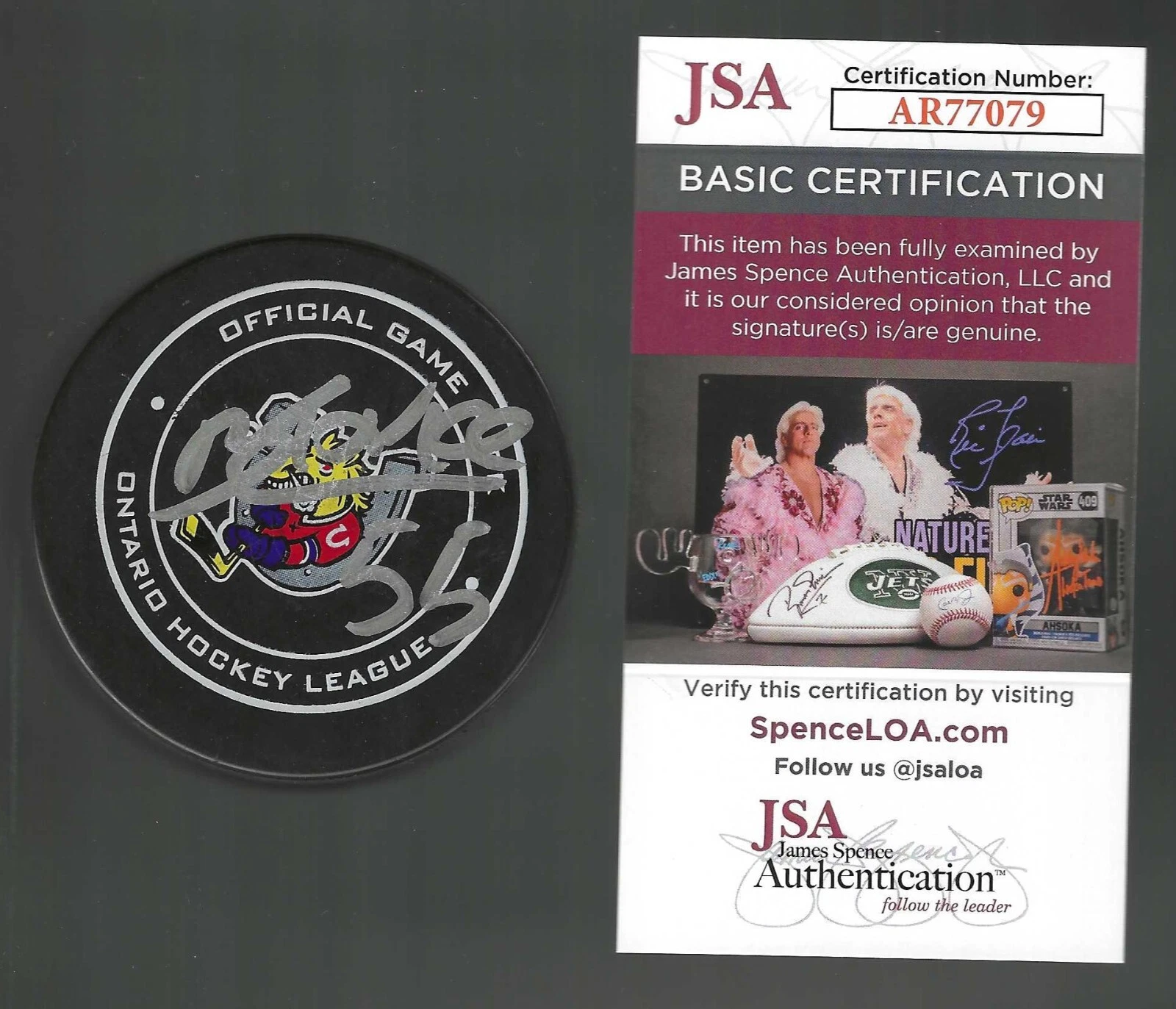 Brandt Clarke Signed Barrie Colts Official Game Puck Los Angeles Kings JSA COA