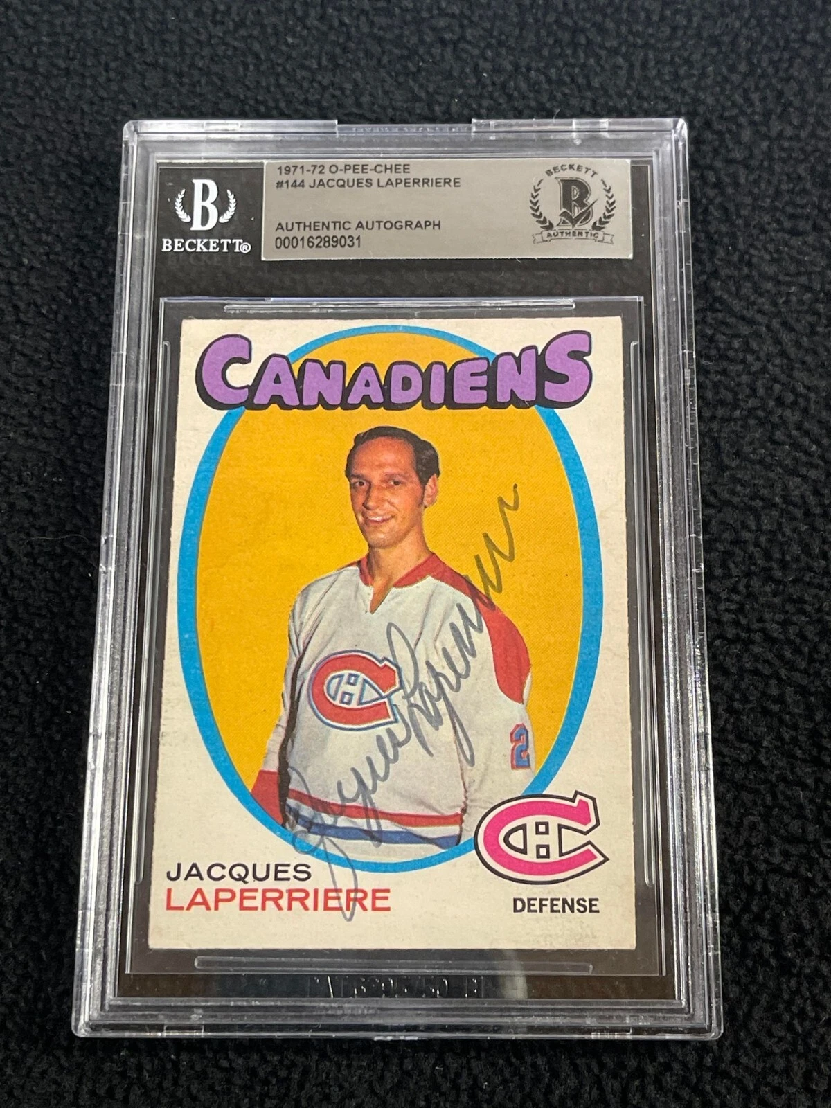 Jacques Laperriere Signed 1971-72 O-Pee-Chee Card #144 Montreal Canadiens HOF