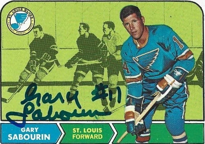 Gary Sabourin Signed 1968-69 Topps Hockey Card #117 St. Louis Blues