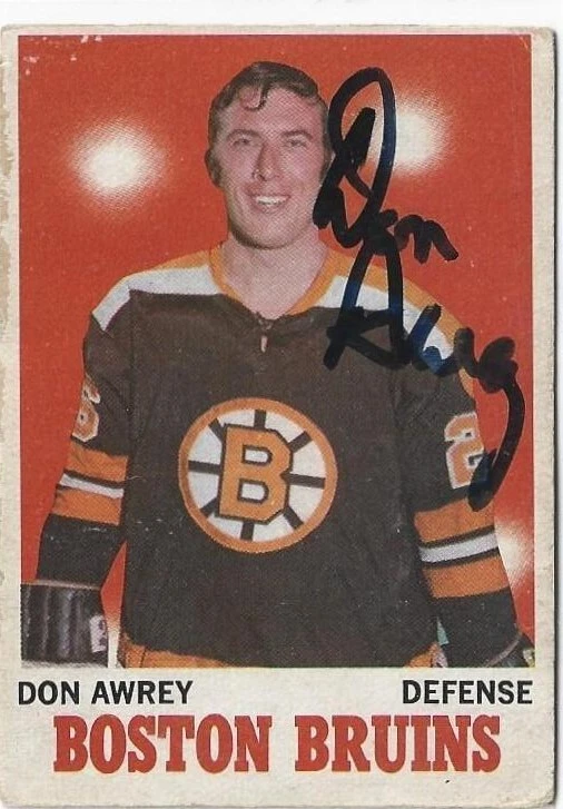 Don Awrey Signed 1970-71 O-Pee-Chee Hockey Card #4 Boston Bruins
