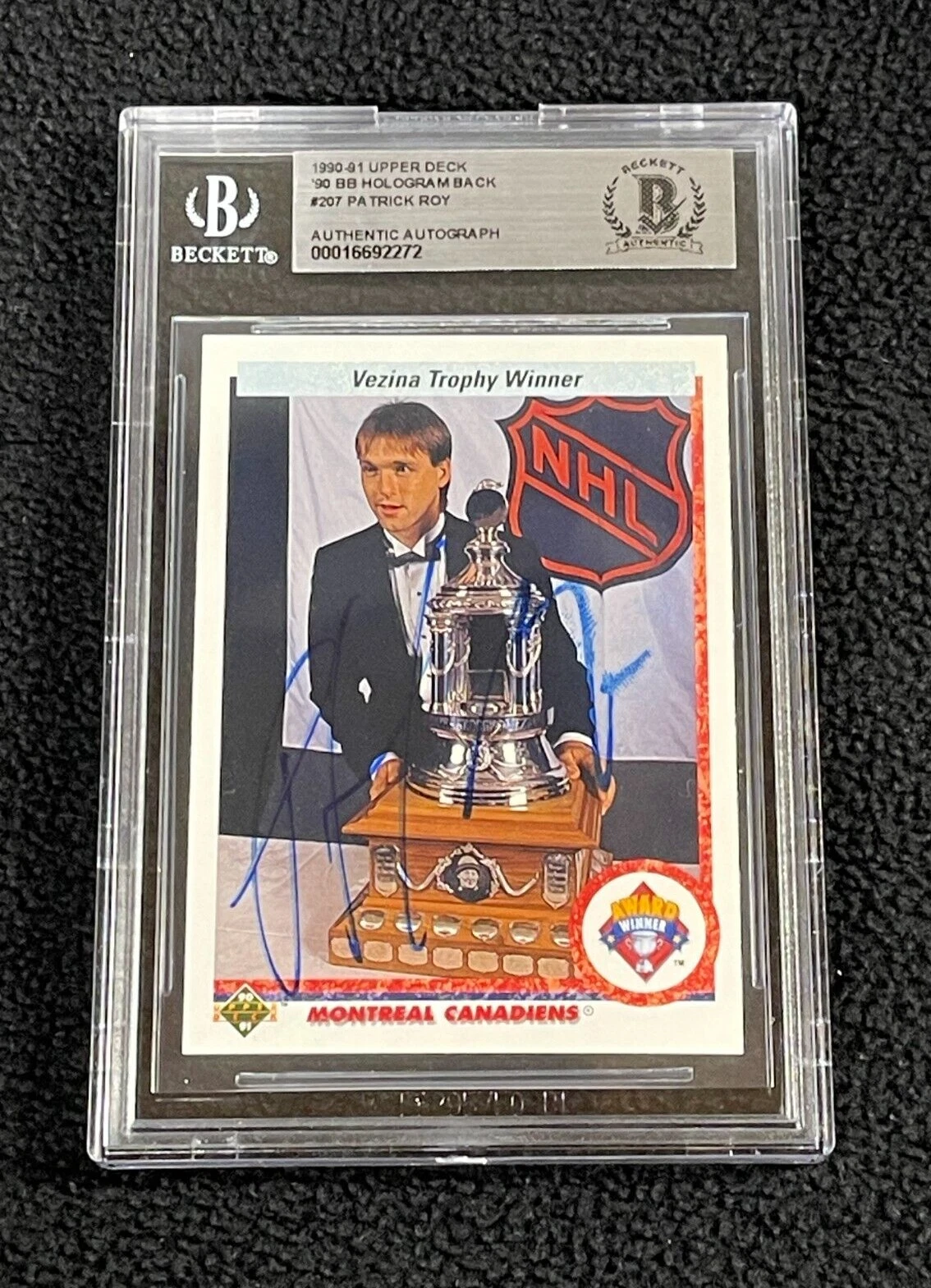Patrick Roy Signed 1990-91 Upper Deck Card #207 Beckett Certified