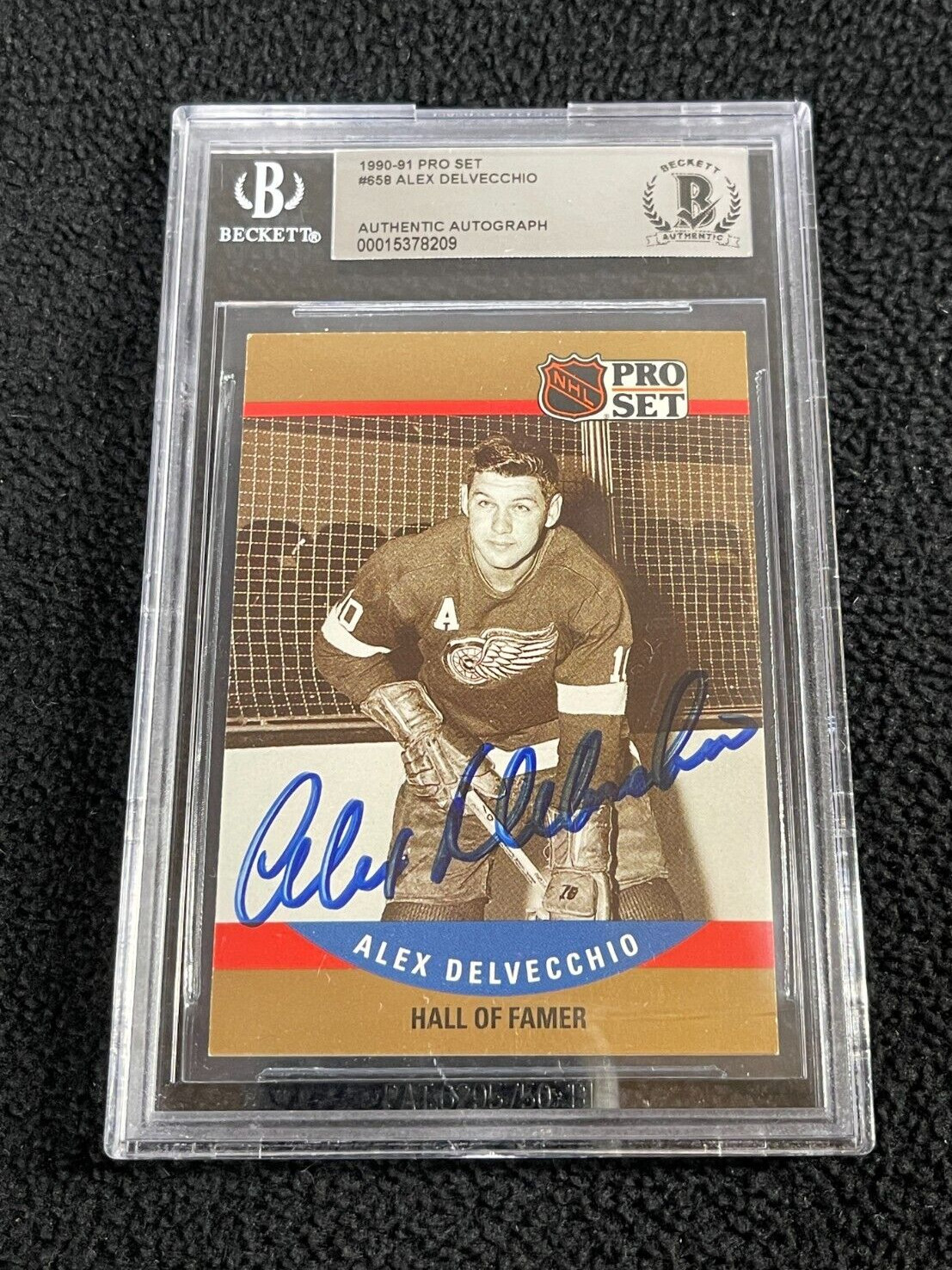 Alex Delvecchio Signed 1990-91 Pro Set Card #658 Beckett Certified