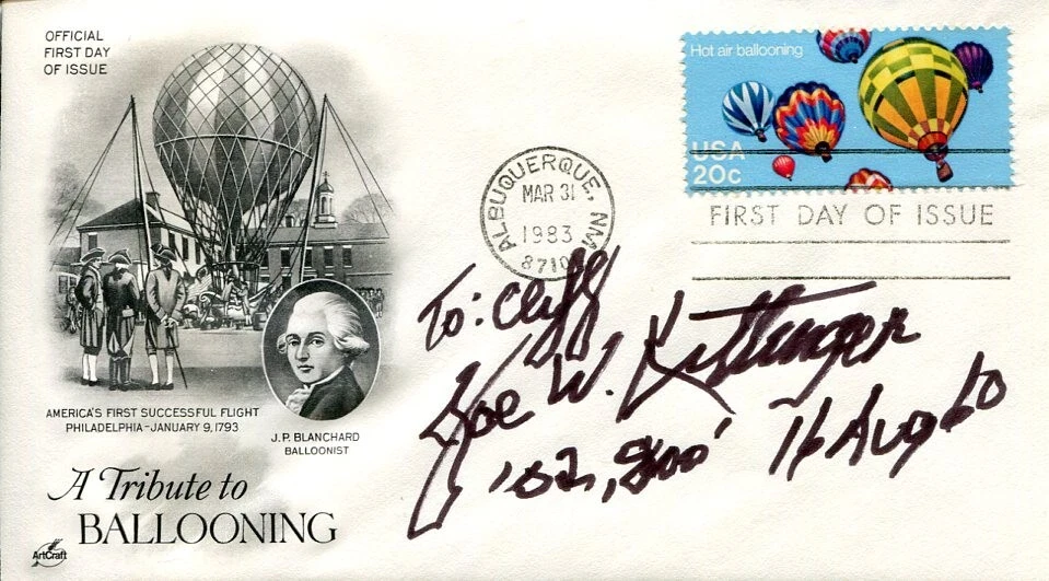 Joseph Joe Kittinger Project Excelsior Air Force Skydive Signed Autograph FDC