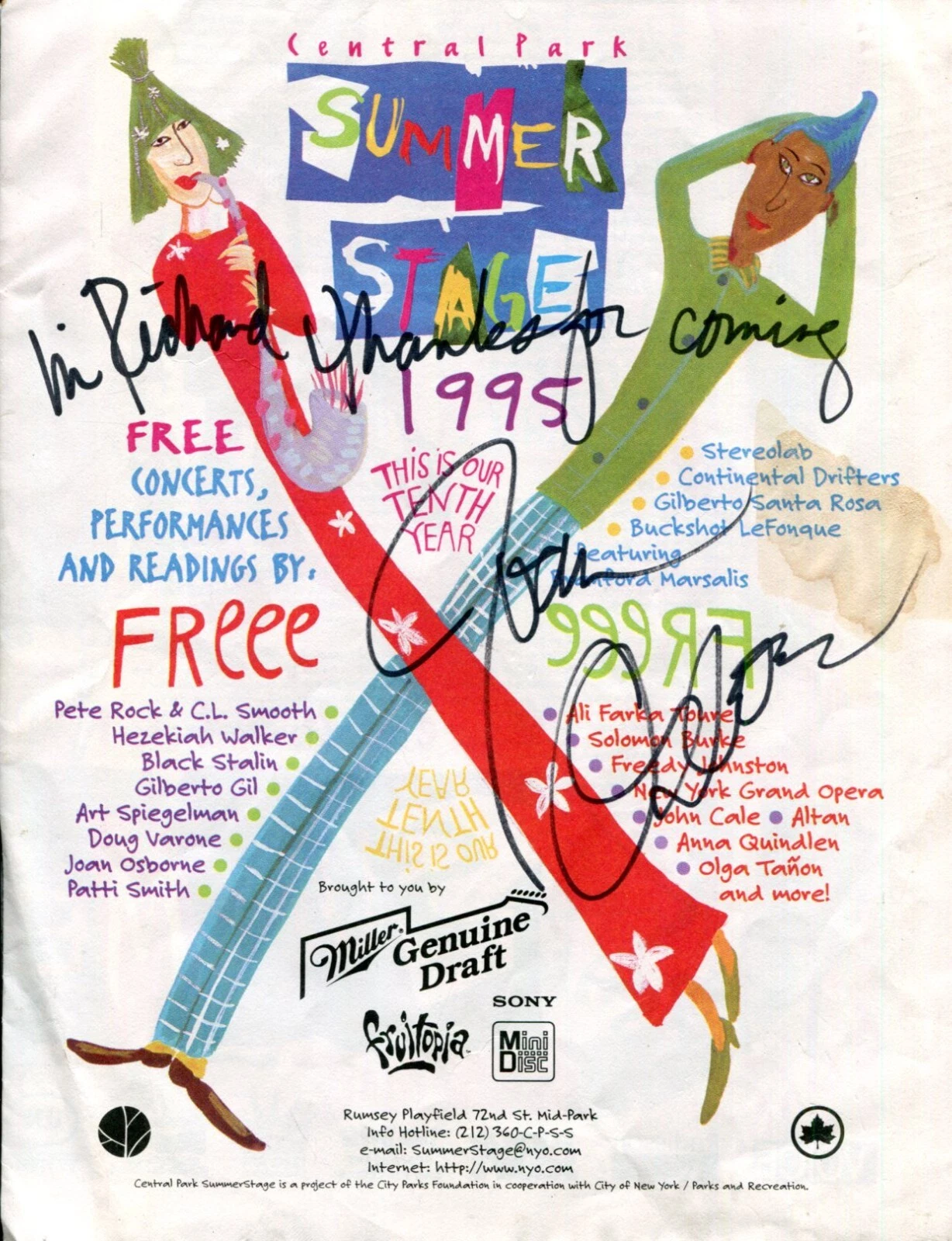 Joan Osborne Gilberto Gil Cassandra Wilson Central Park Signed Autograph Program