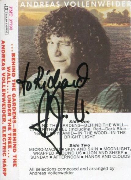 Andreas Vollenweider New Age Swiss Harpist Signed Autograph Cassette Insert