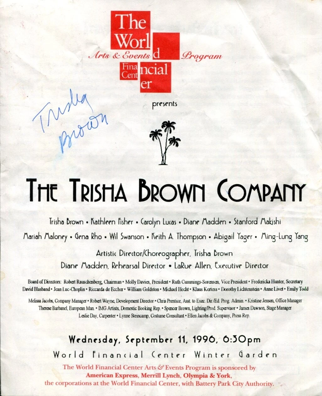 Trisha Brown Dancer Choreographer Judson Dance Theater Founder Signed Autograph