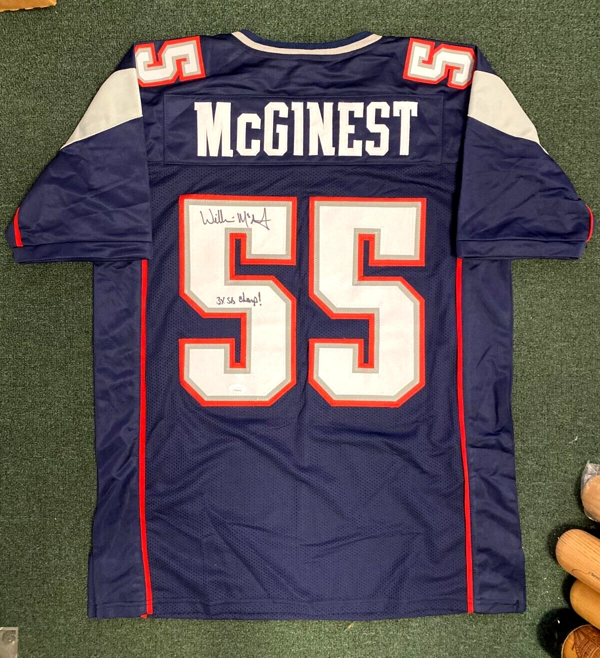 WILLIE MCGINEST NE PATRIOTS SIGNED AUTOGRAPHED CUSTOM JERSEY SIZE XL JSA AUTH