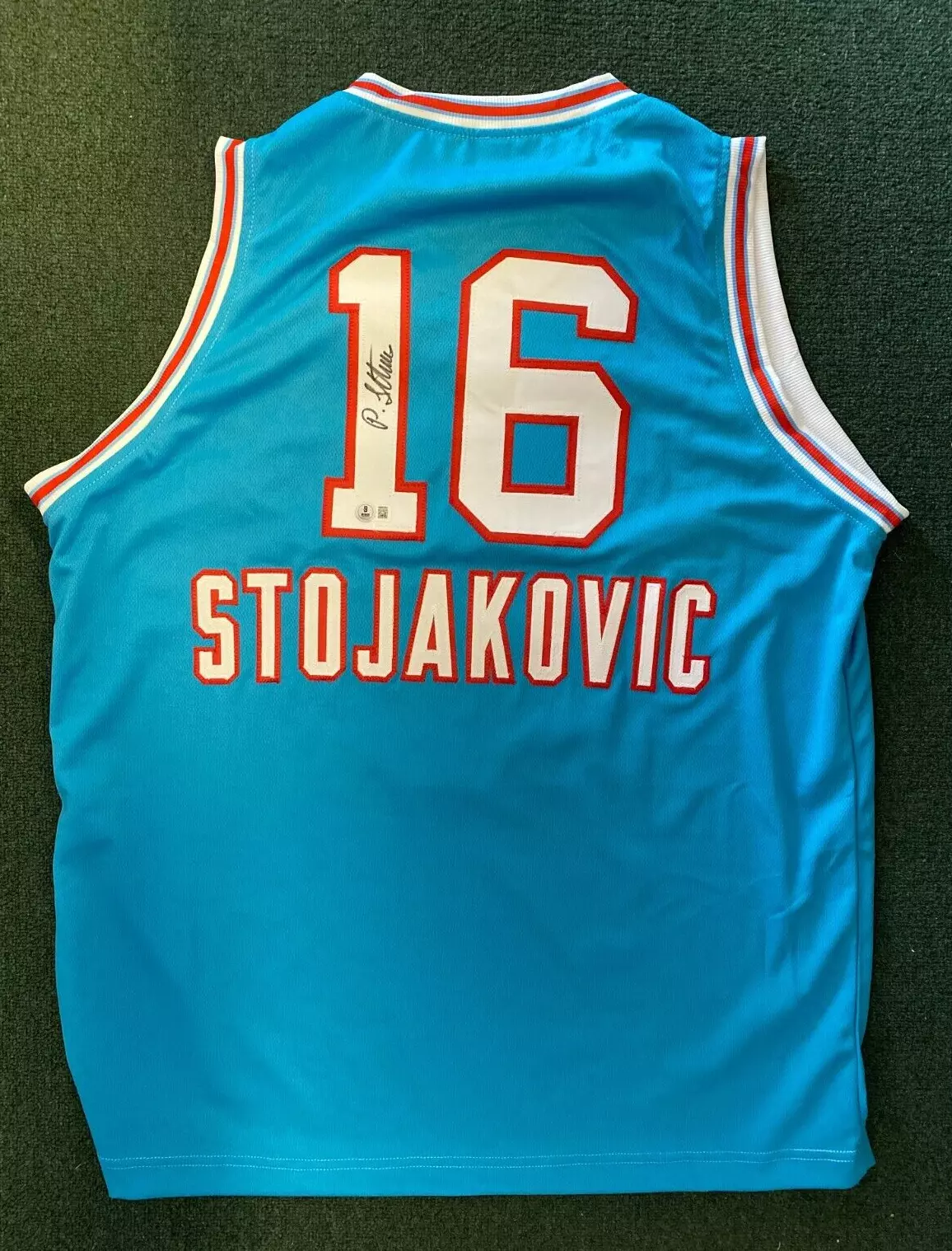 PEJA STOJAKOVIC SACRAMENTO KINGS SIGNED AUTO BLUE CUSTOM JERSEY SZ XL BECKETT