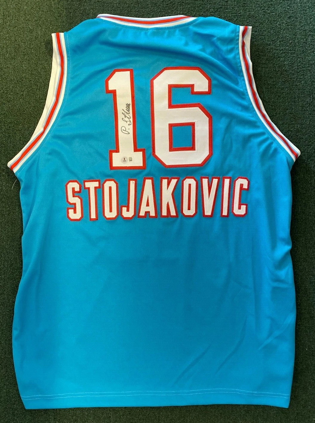 PEJA STOJAKOVIC SACRAMENTO KINGS SIGNED AUTO BLUE CUSTOM JERSEY SZ XL BECKETT **