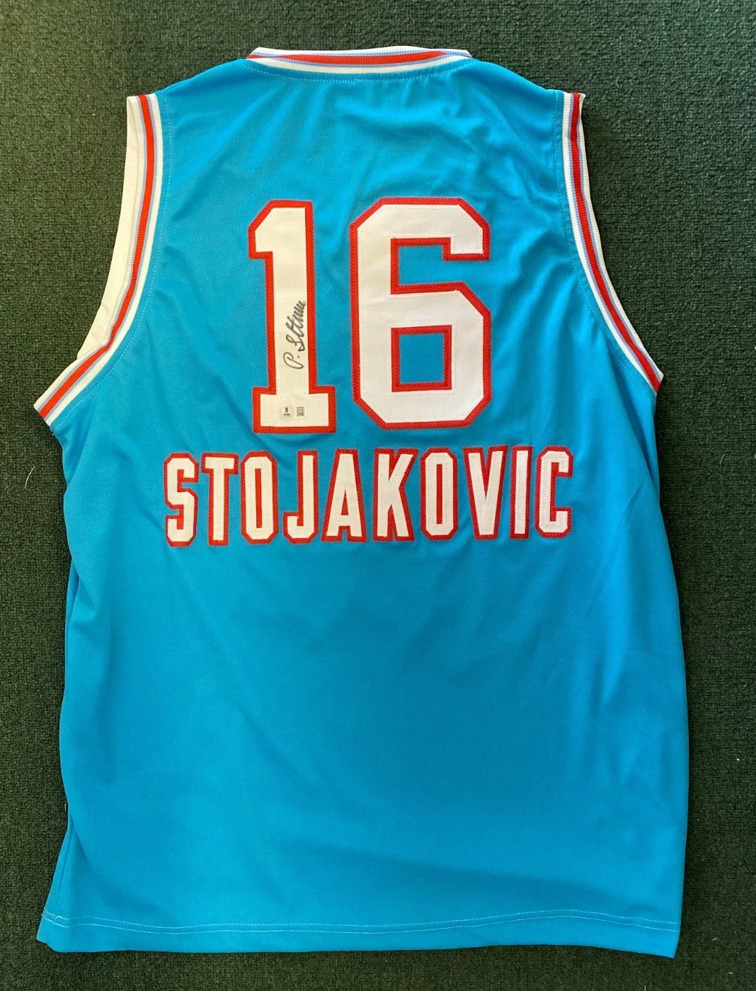 PEJA STOJAKOVIC SACRAMENTO KINGS SIGNED AUTO BLUE CUSTOM JERSEY SZ XL BECKETT *!