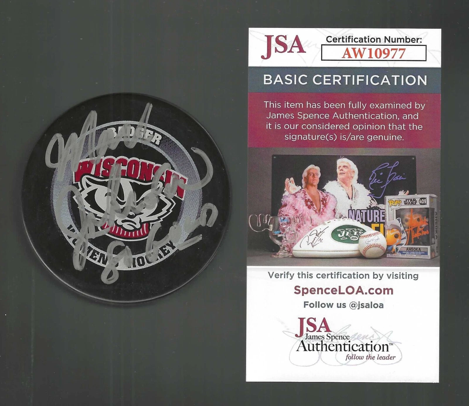 Mark Johnson Signed & Inscribed Wisconsin Badgers Official Game Puck JSA COA