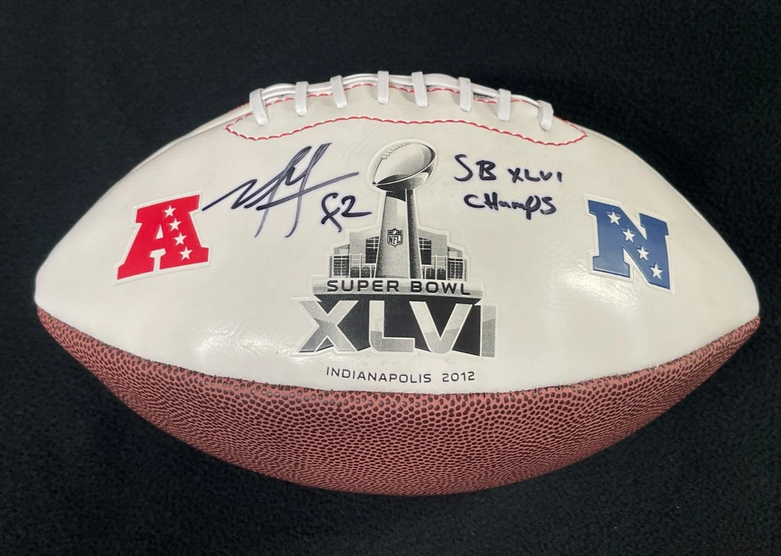Mario Manningham Signed & Inscribed New York Giants Super Bowl XLVI Football JSA