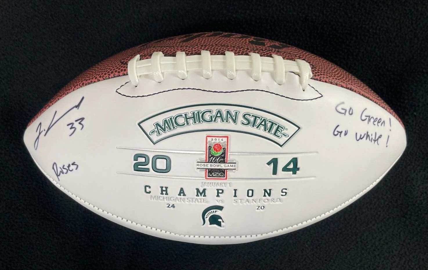 Jeremy Langford Signed Inscribed Michigan State 2014 Rose Bowl Football JSA COA
